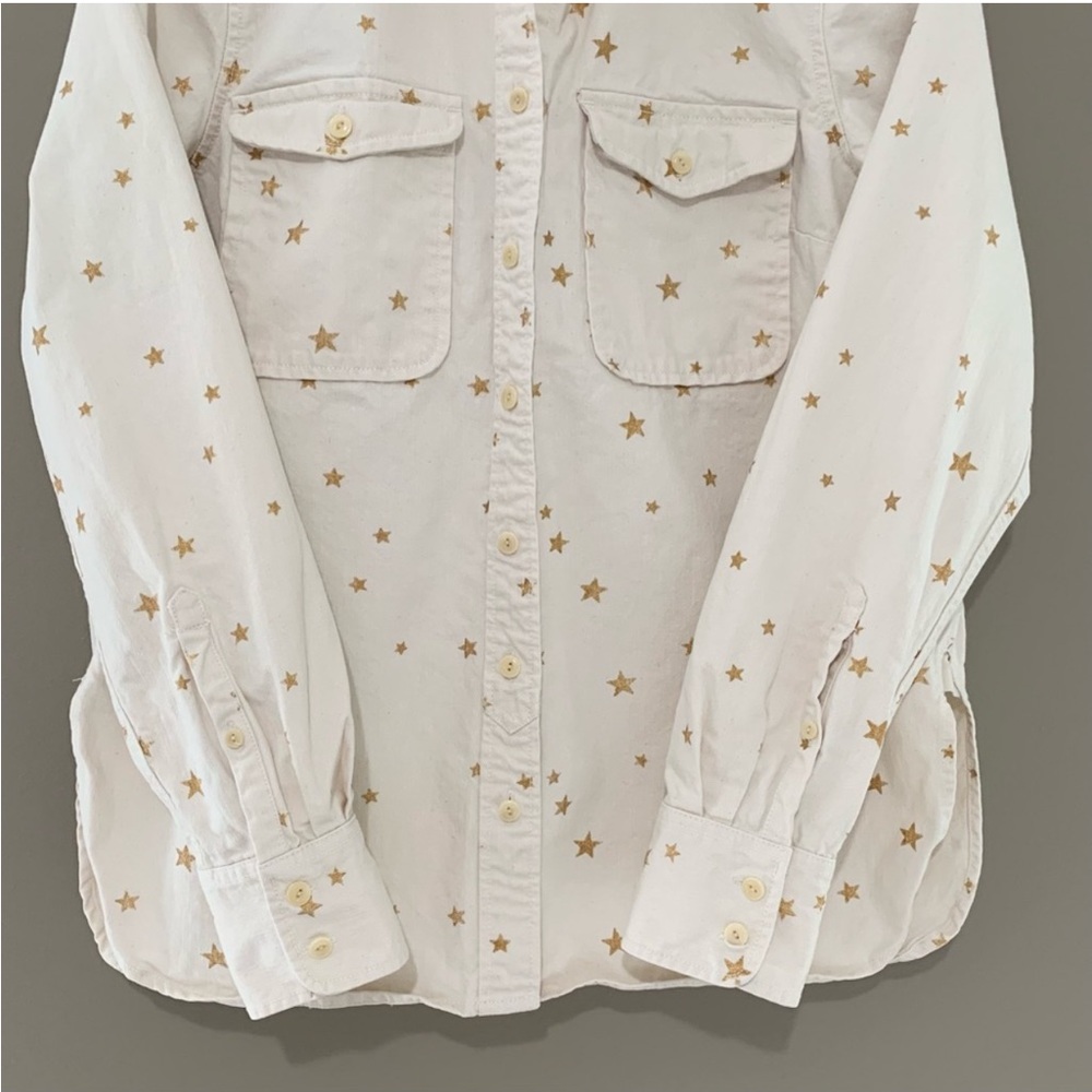 J Crew ecru denim button down shirt gold stars - Picture 4 of 7